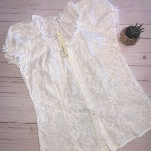 White Cotton Eyelet Peasant Top NWT
